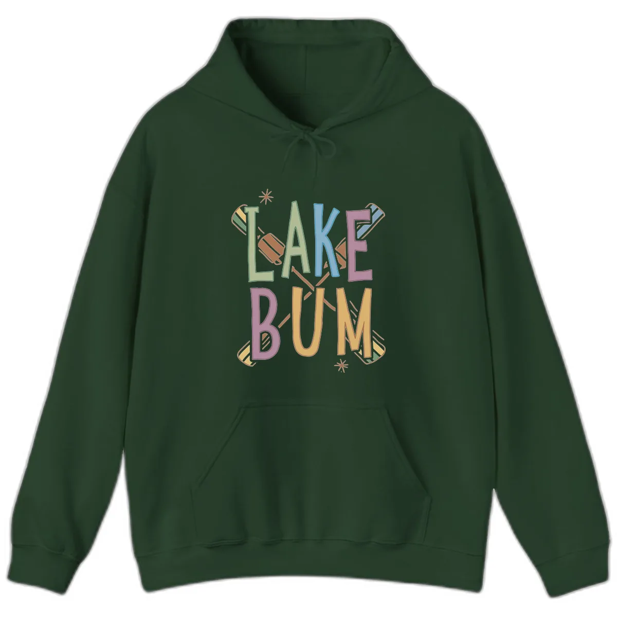 Lake Bum Lifestyle Typography Hoodie in Forest Green