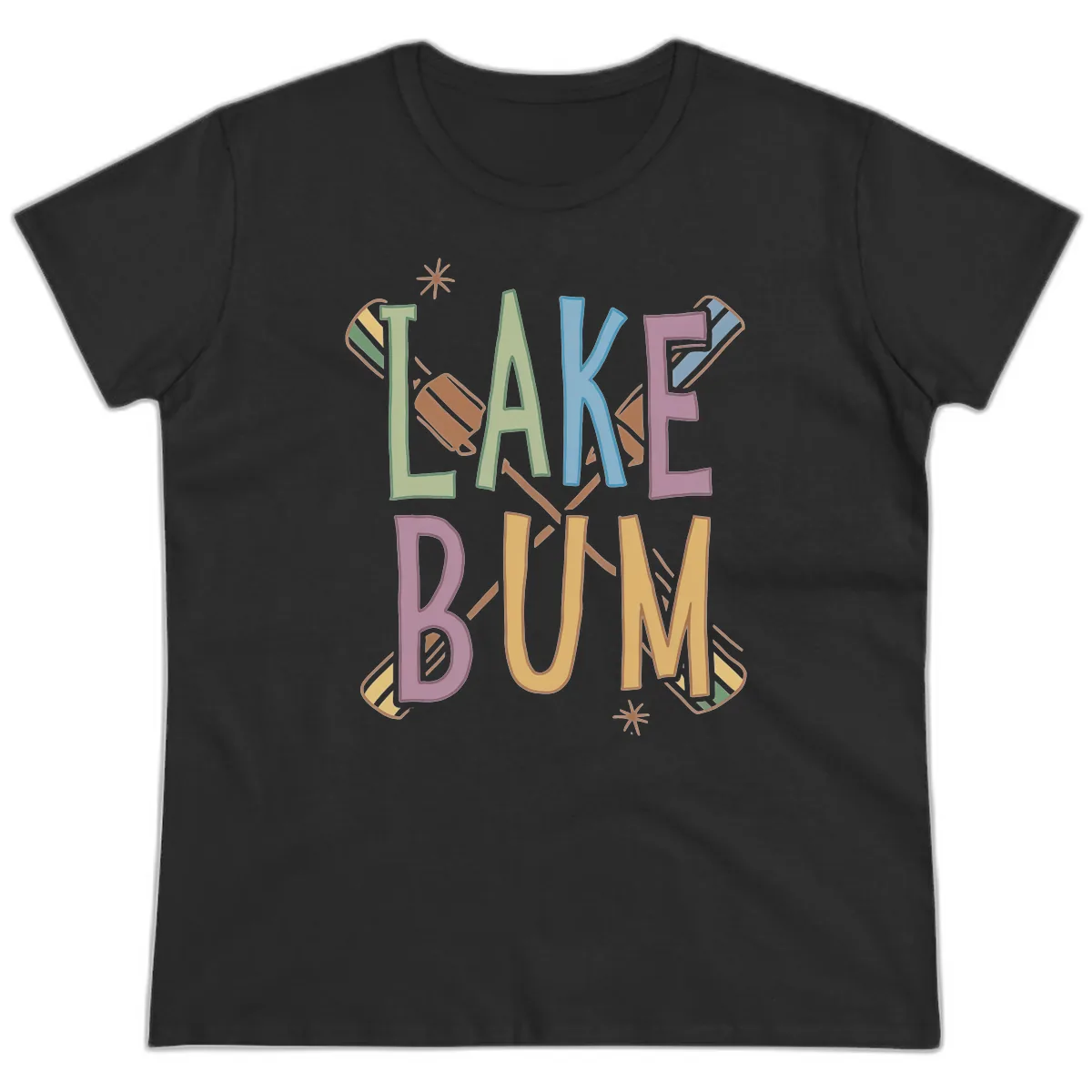 Lake Bum Lifestyle Typography Ladies Tee in Black