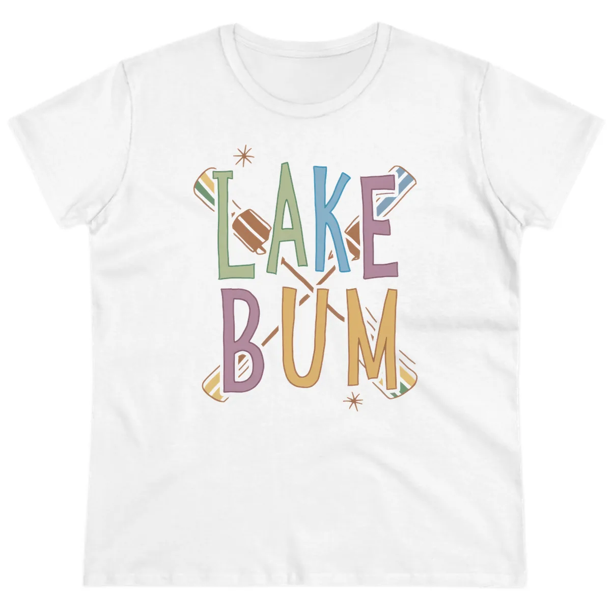 Lake Bum Lifestyle Typography Ladies Tee in White