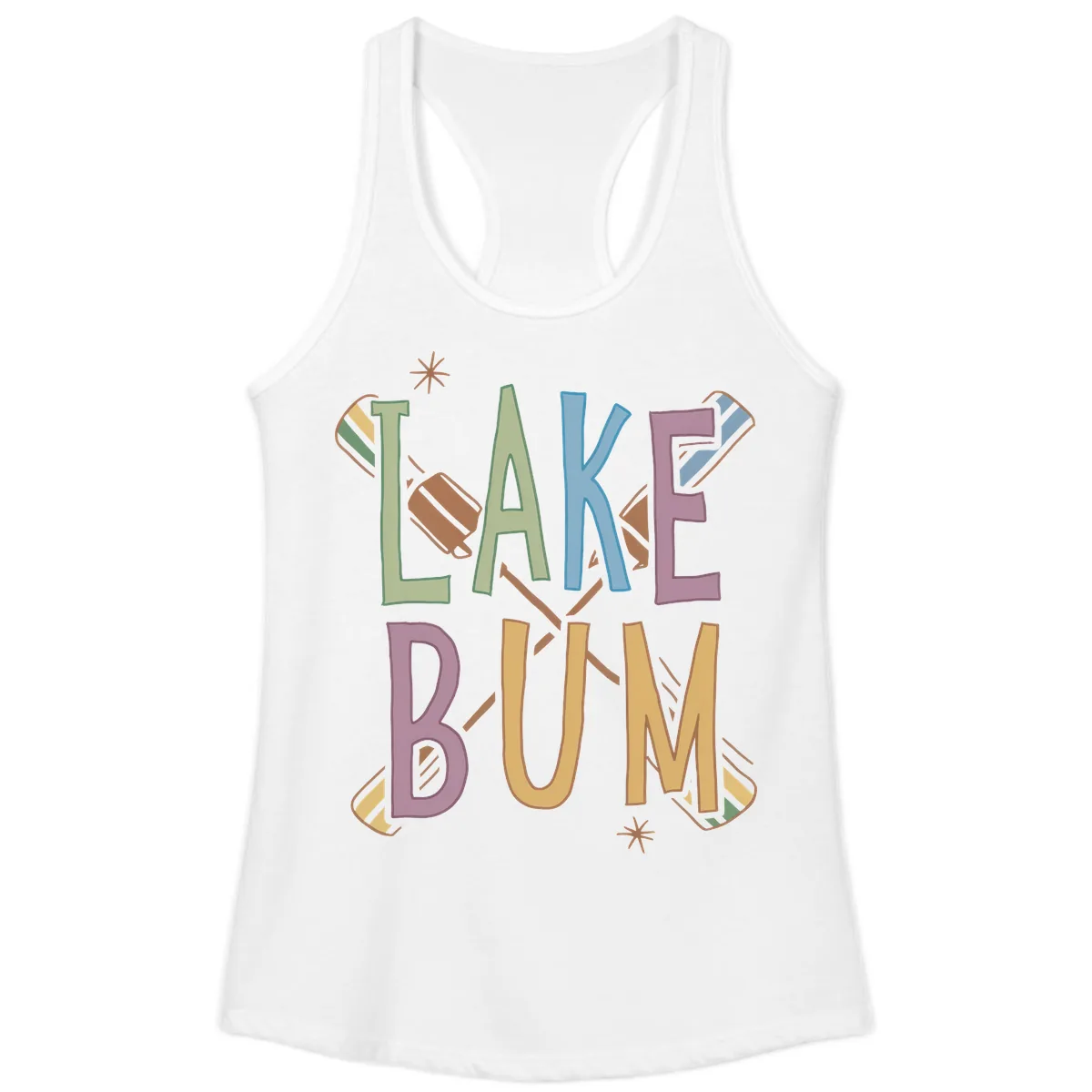 Lake Bum Lifestyle Typography Ladies Tank in White