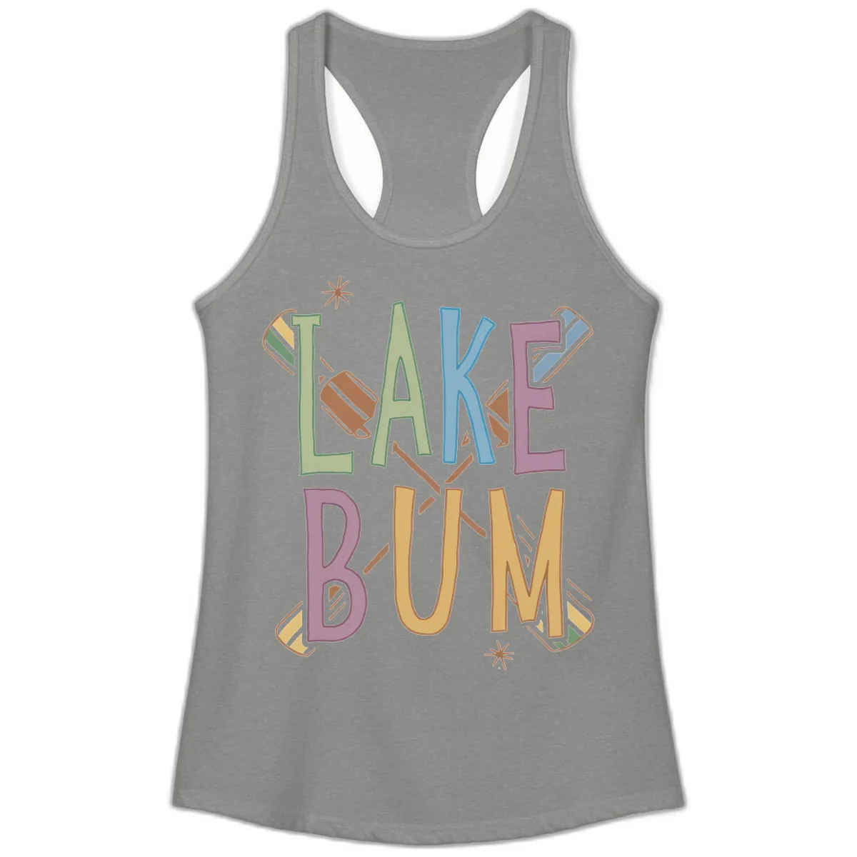 Lake Bum Lifestyle Typography Ladies Tank in Heather Grey