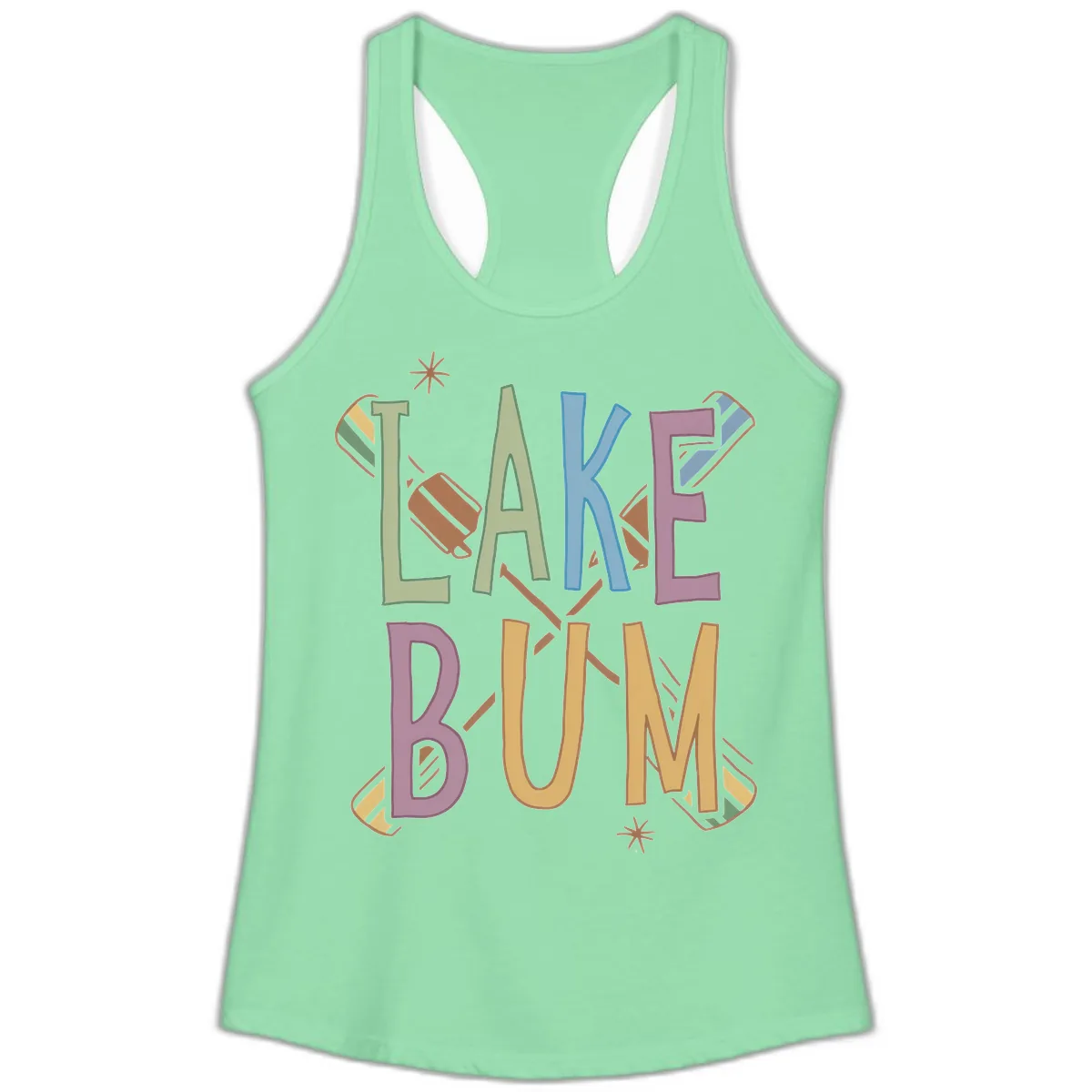 Lake Bum Lifestyle Typography Ladies Tank in Solid Mint