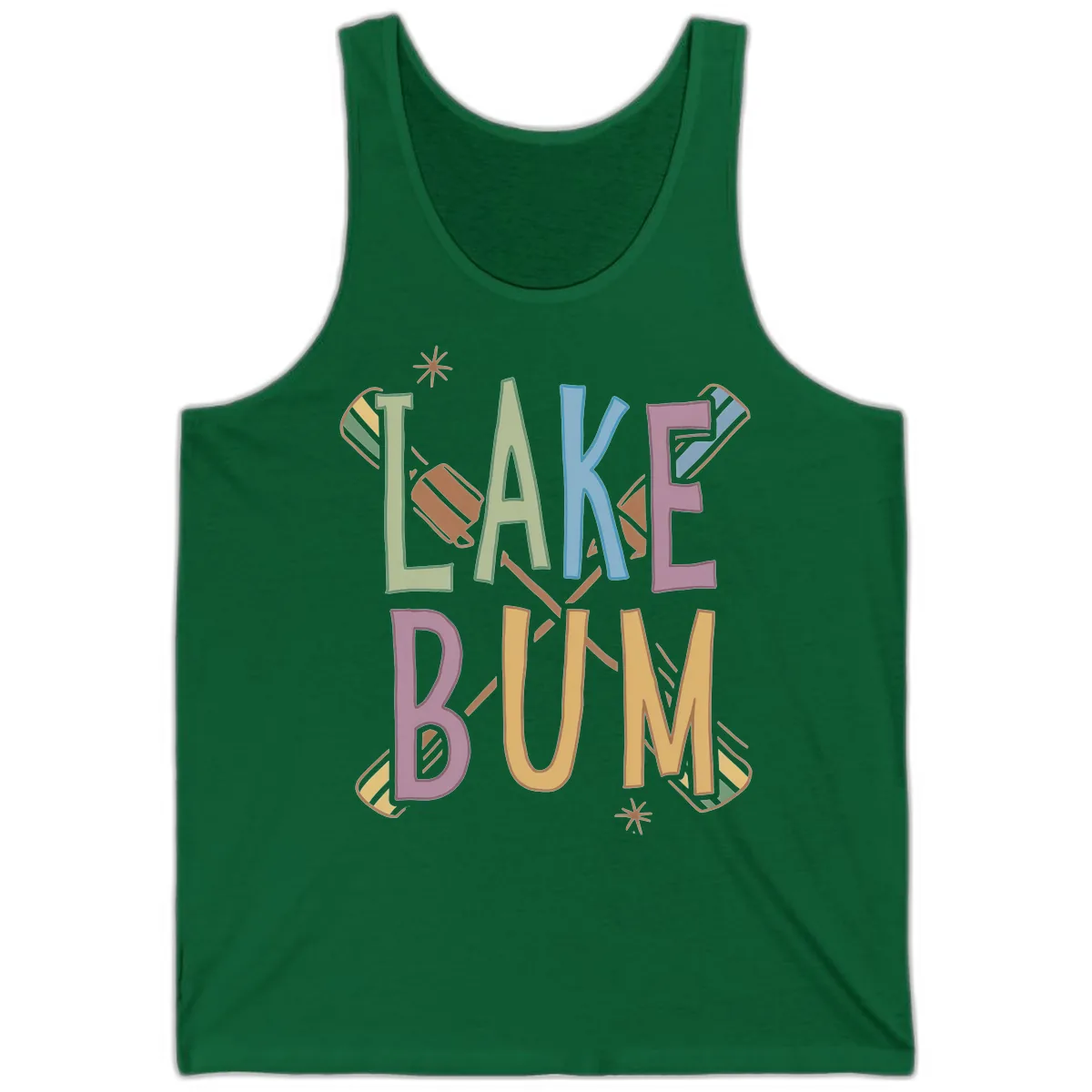 Lake Bum Lifestyle Typography Tank in Kelly