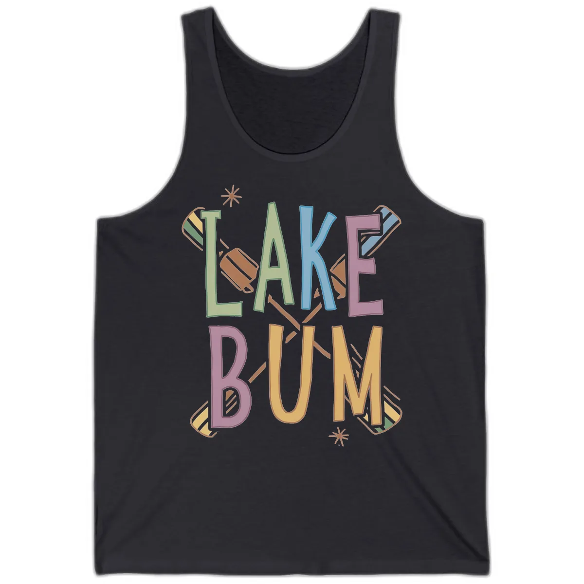 Lake Bum Lifestyle Typography Tank in Dark Grey