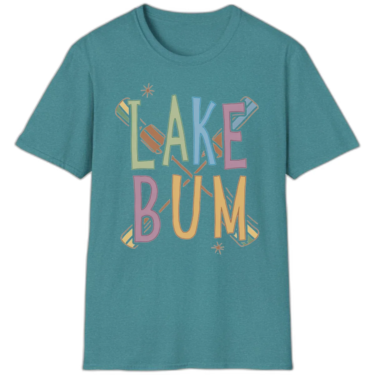 Lake Bum Lifestyle Typography T-Shirt in Heather Galapagos Blue