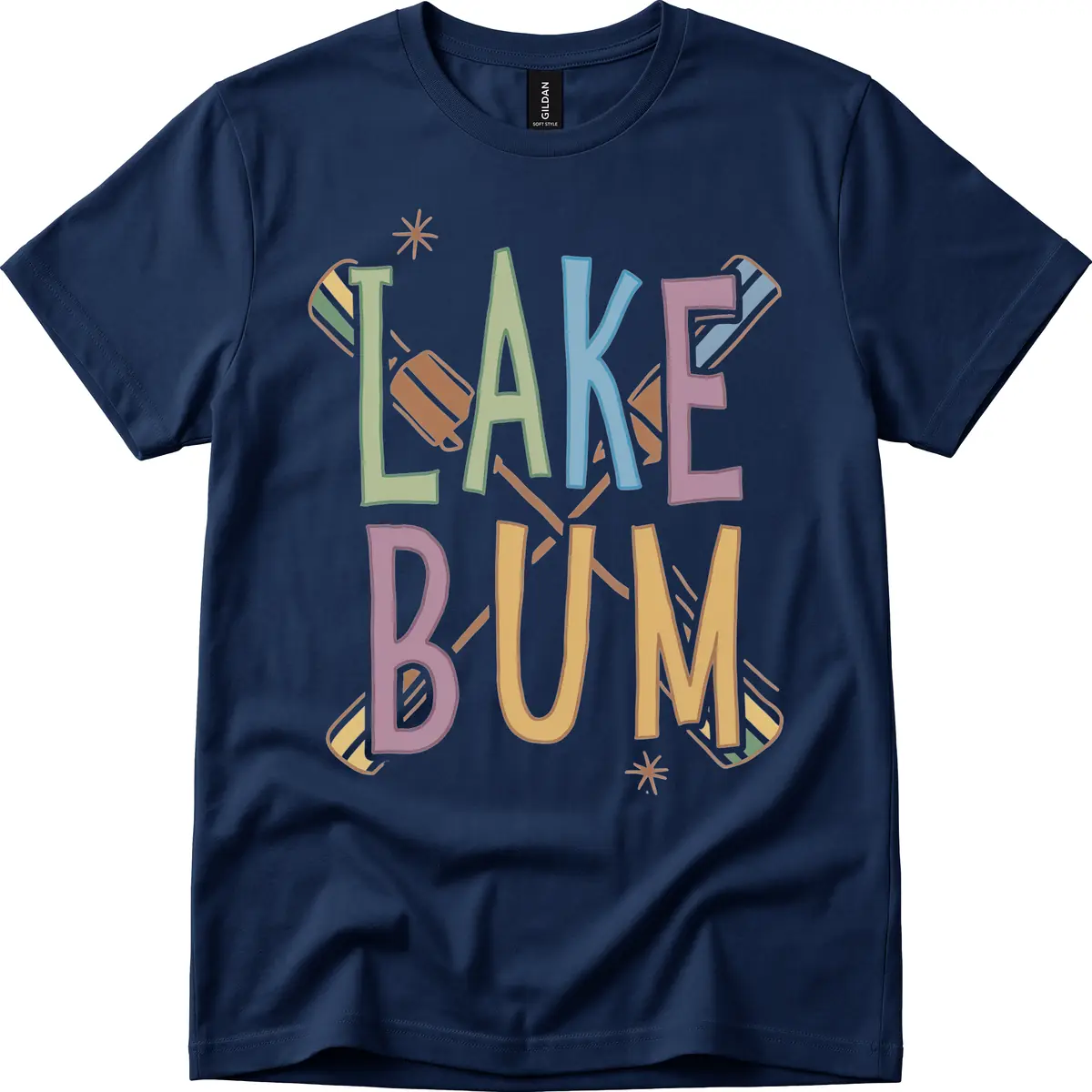 Lake Bum Lifestyle Typography T-Shirt in Navy