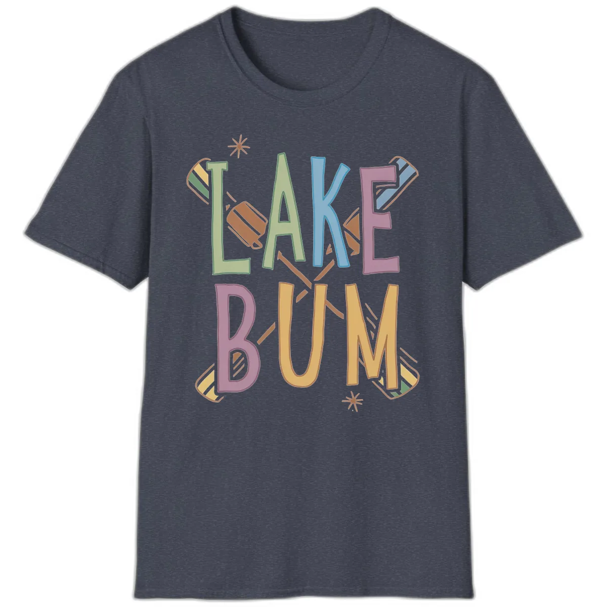 Lake Bum Lifestyle Typography T-Shirt in Heather Navy