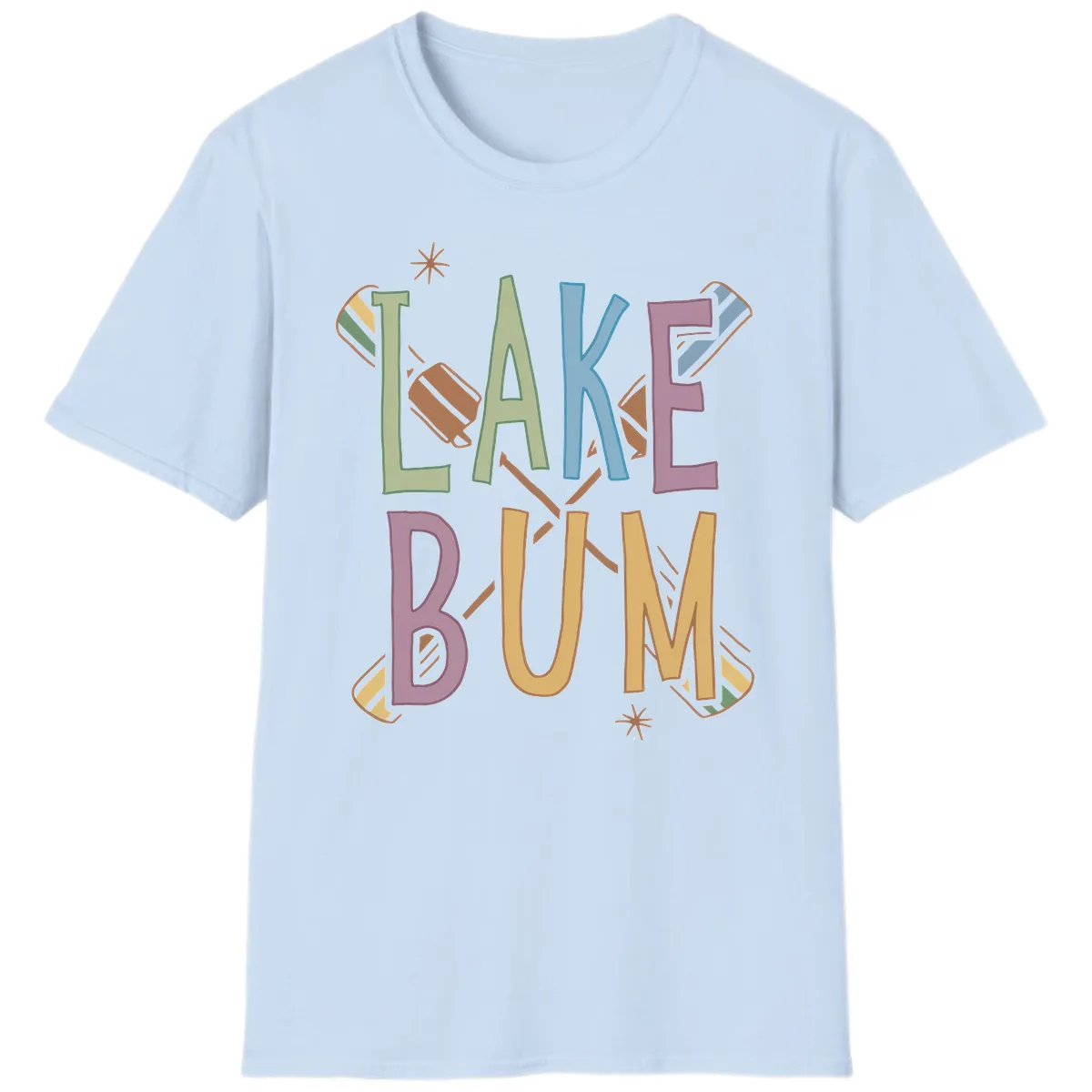 Lake Bum Lifestyle Typography T-Shirt in Light Blue