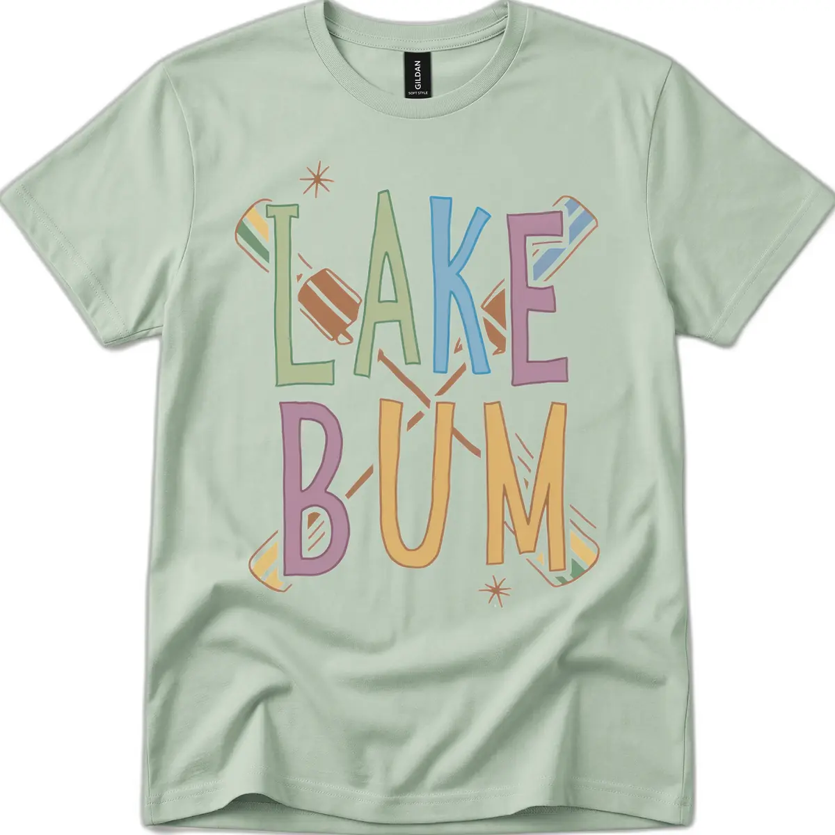 Lake Bum Lifestyle Typography T-Shirt in Sage