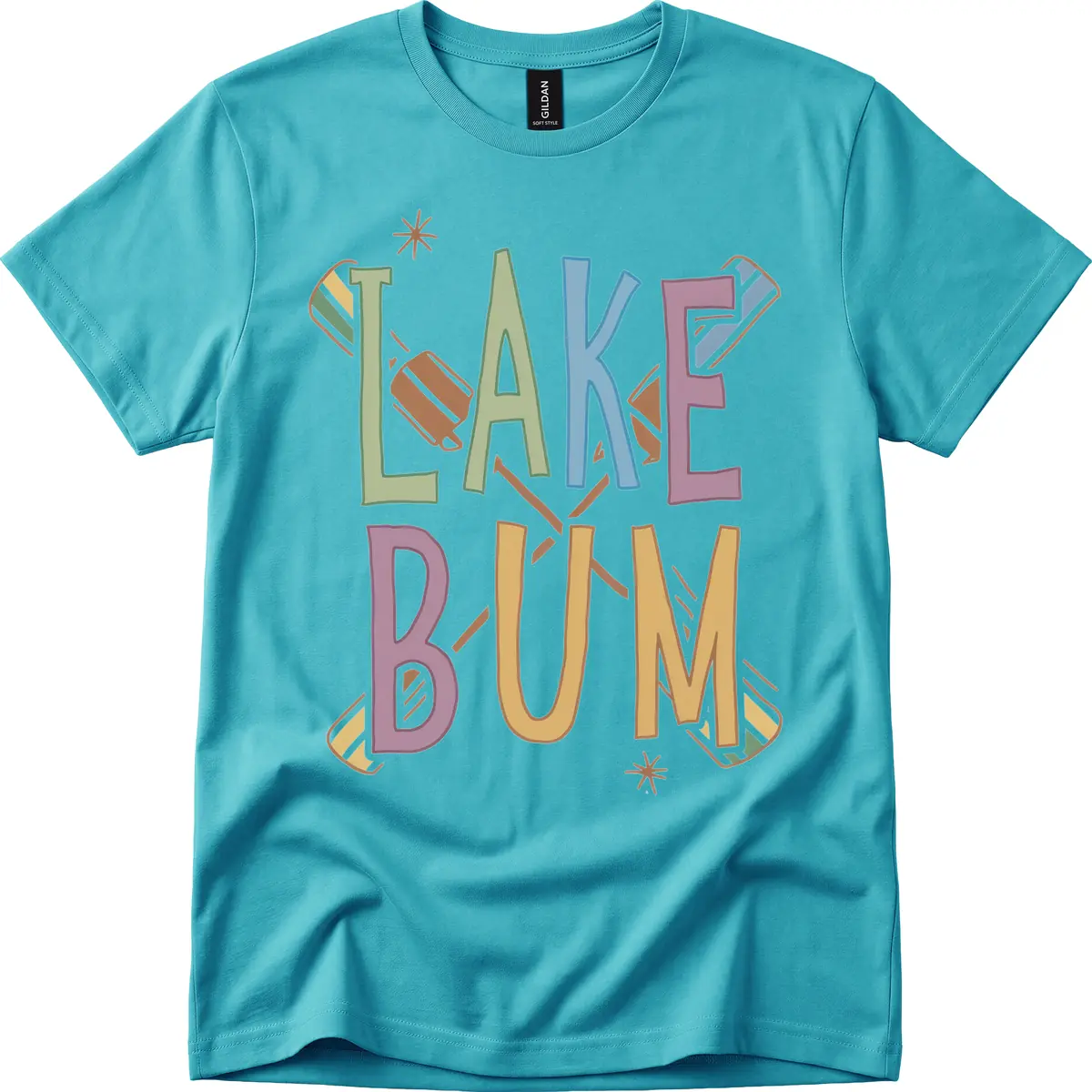 Lake Bum Lifestyle Typography T-Shirt in Tropical Blue