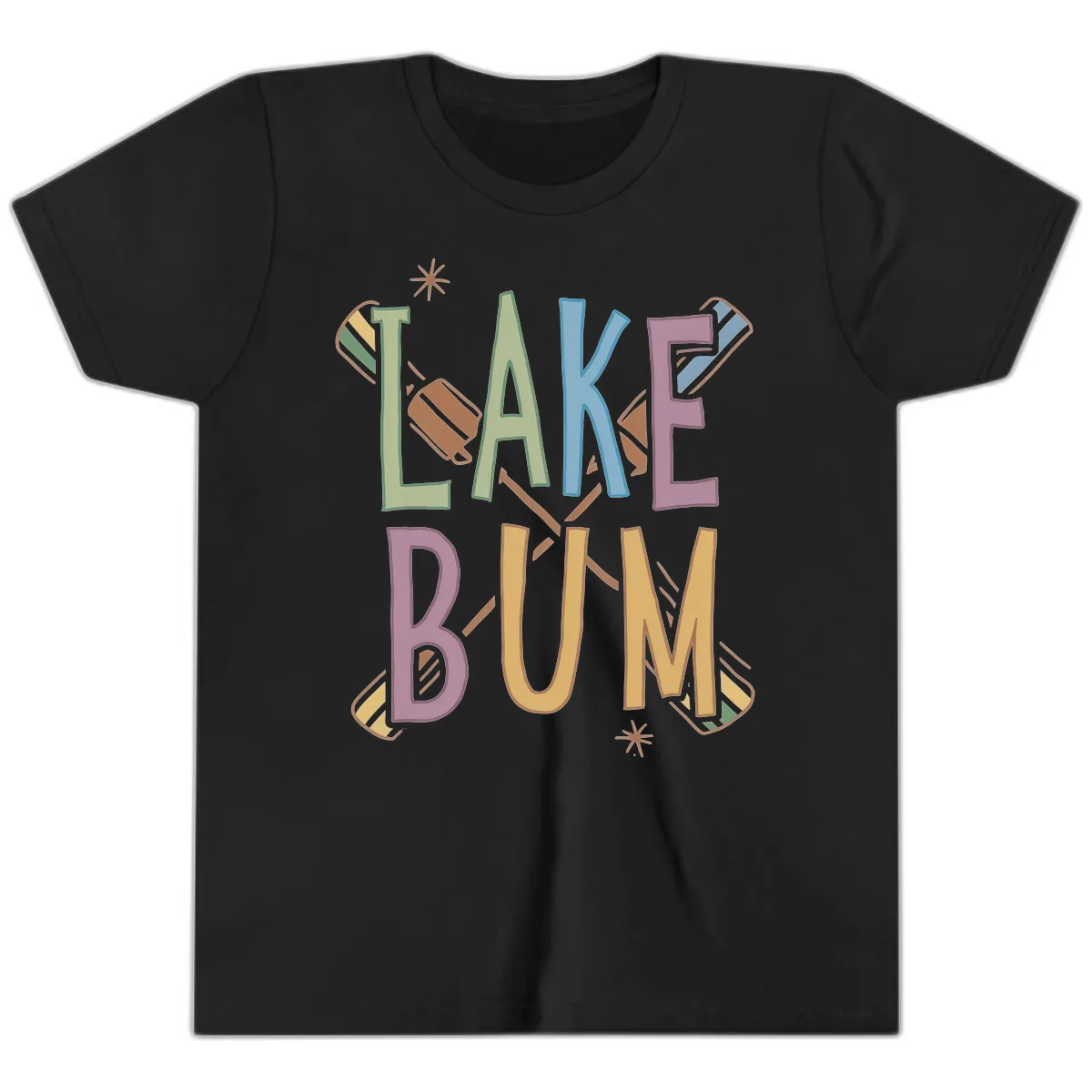 Lake Bum Lifestyle Typography Youth T-Shirt in Black