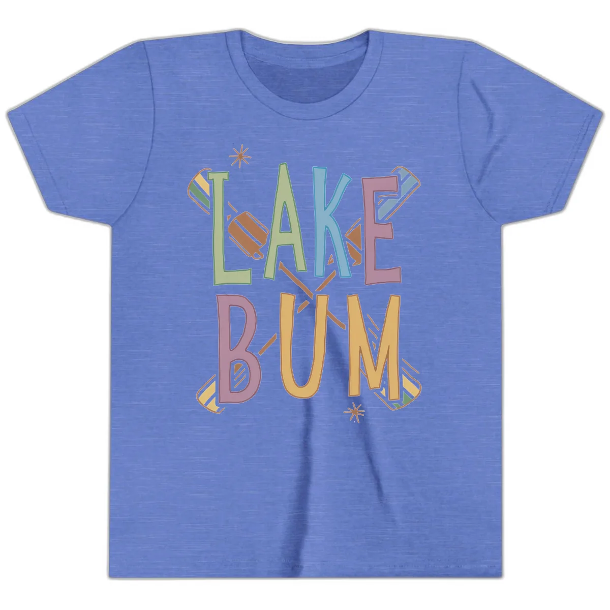 Lake Bum Lifestyle Typography Youth T-Shirt in Heather Columbia Blue