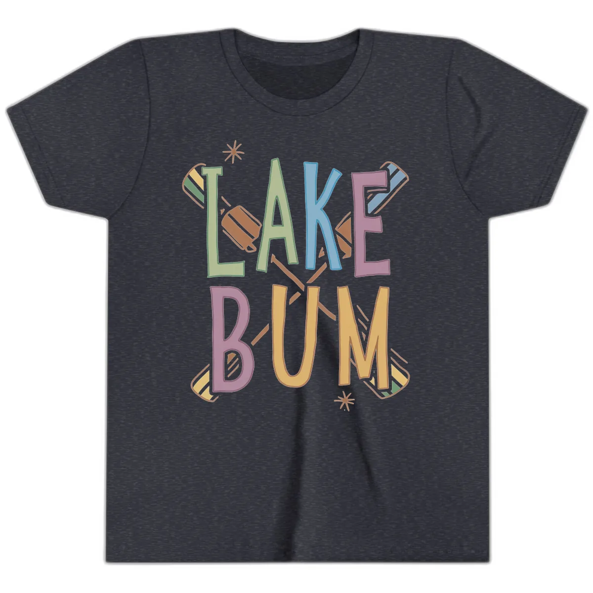 Lake Bum Lifestyle Typography Youth T-Shirt in Heather Navy
