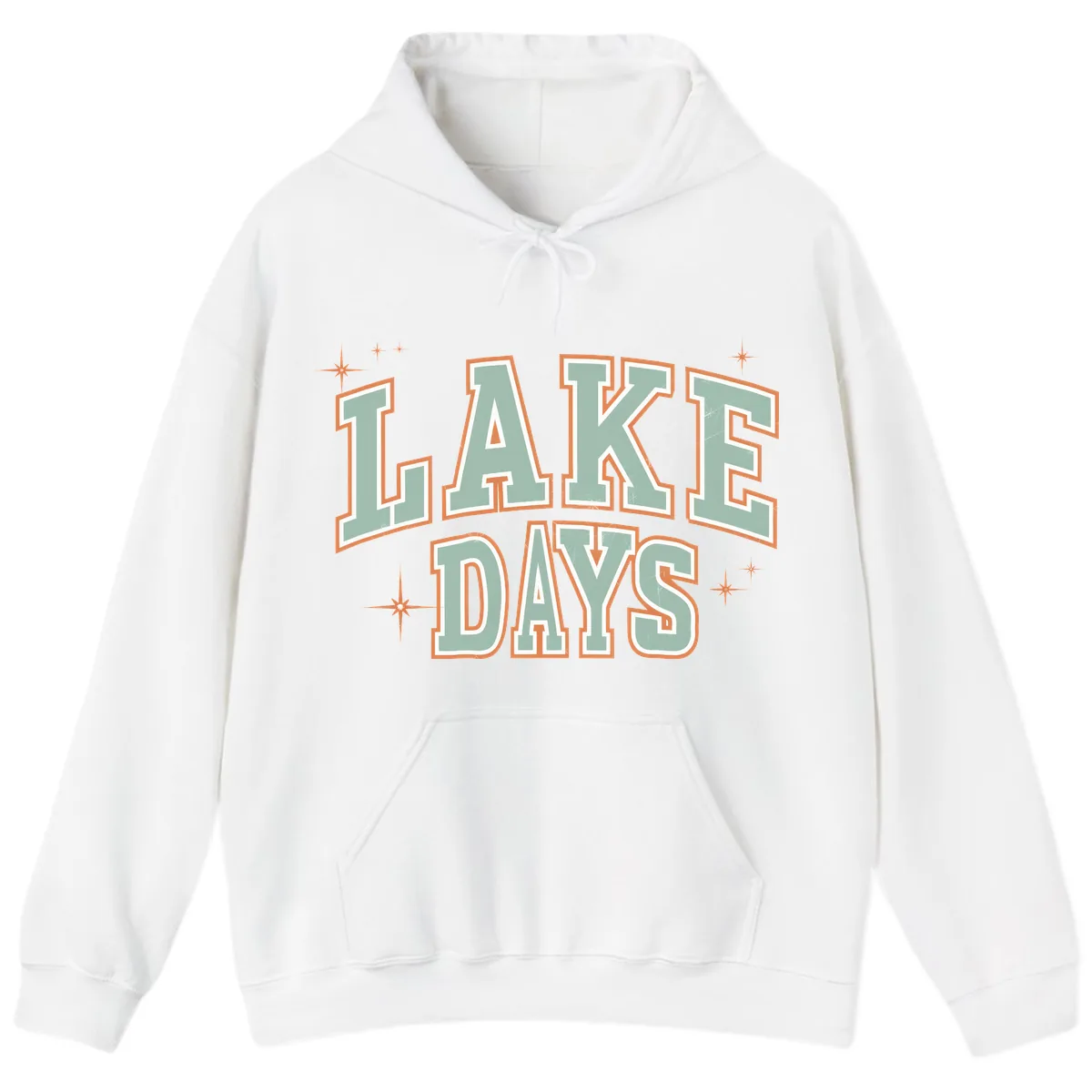 Lake Days Vintage Varsity Style Hoodie in White