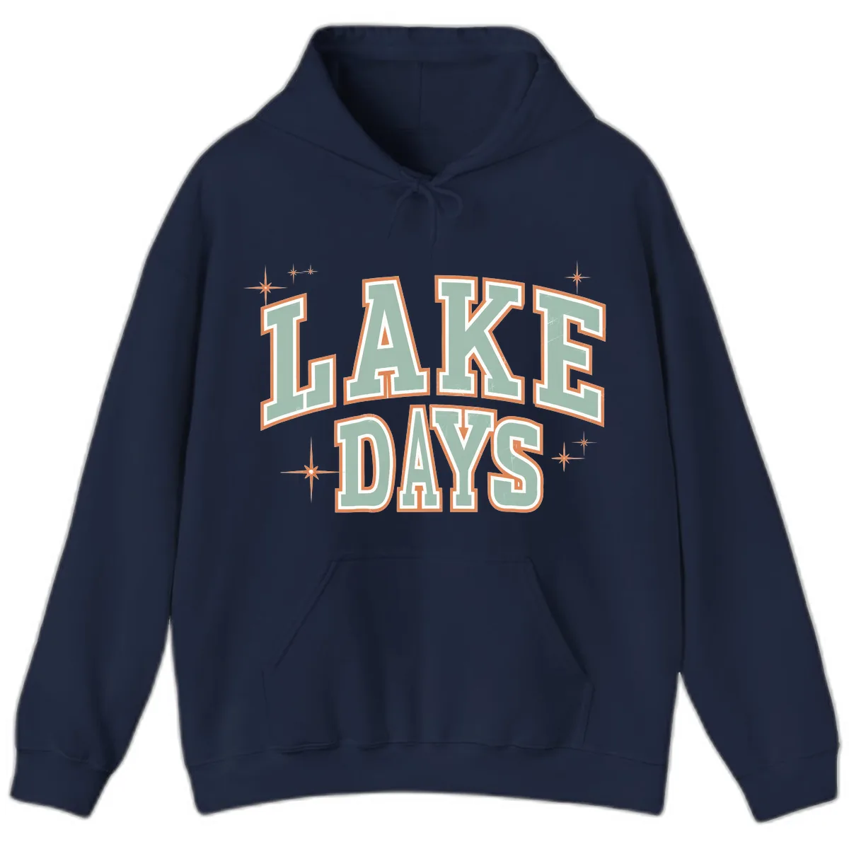Lake Days Vintage Varsity Style Hoodie in Navy