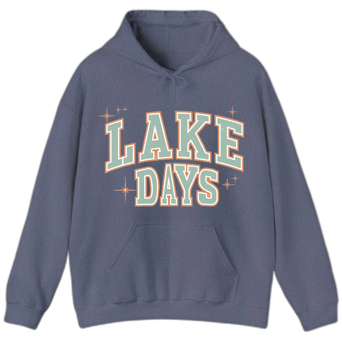 Lake Days Vintage Varsity Style Hoodie in Heather Navy