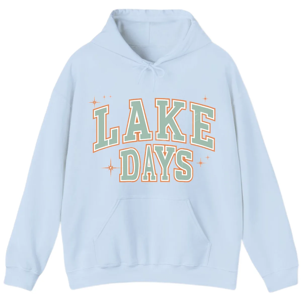 Lake Days Vintage Varsity Style Hoodie in Light Blue