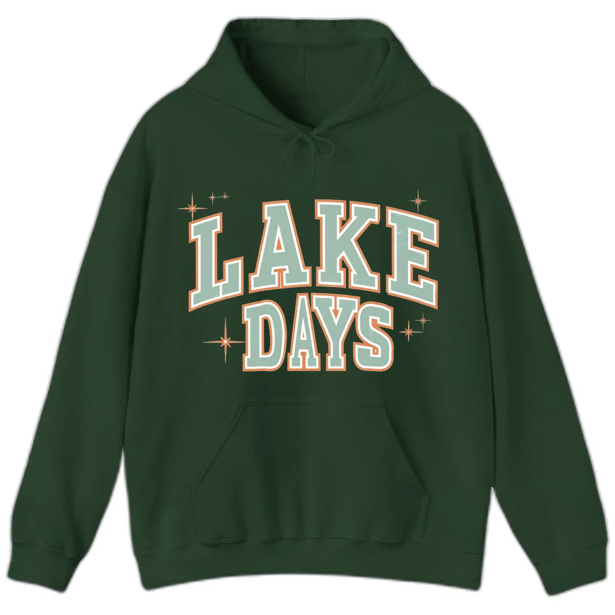 Lake Days Vintage Varsity Style Hoodie in Forest Green