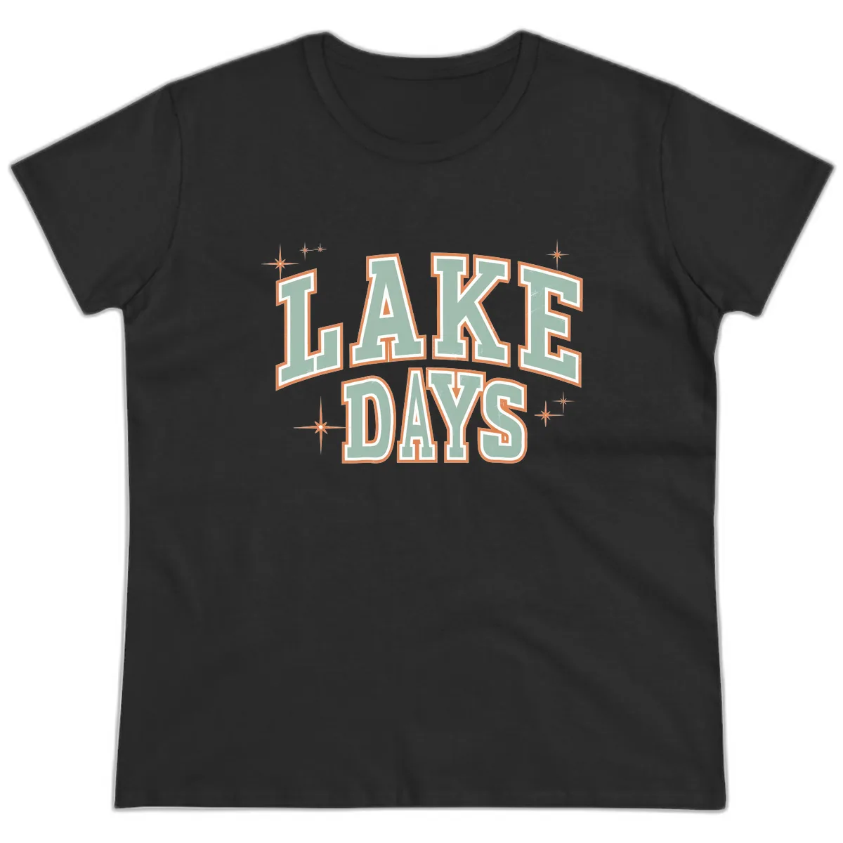 Lake Days Vintage Varsity Style Ladies Tee in Black