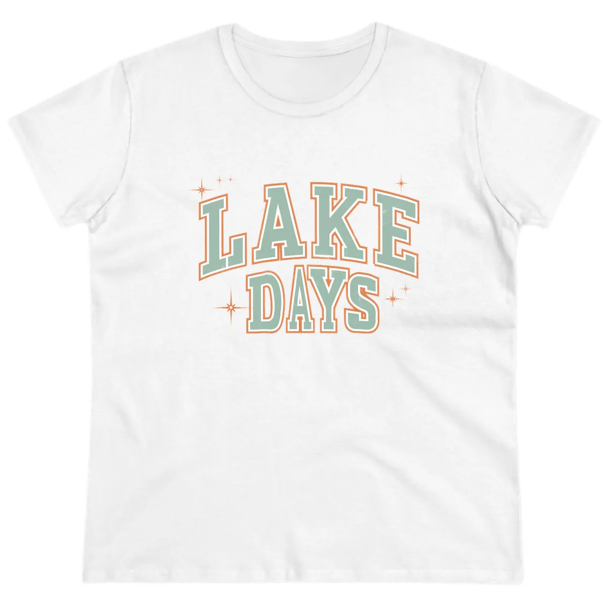 Lake Days Vintage Varsity Style Ladies Tee in White