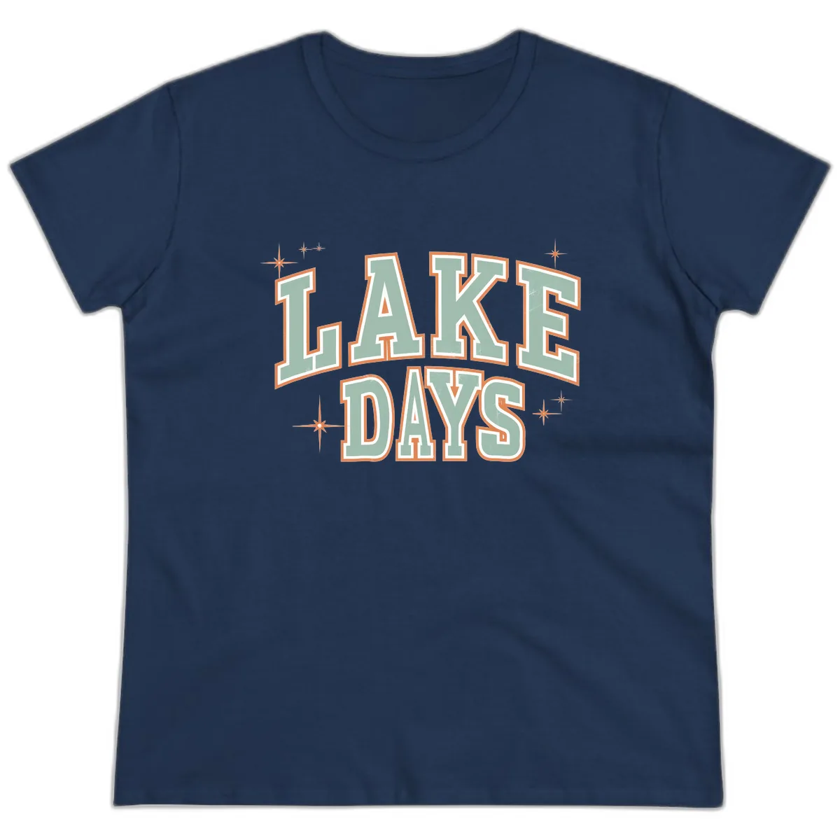 Lake Days Vintage Varsity Style Ladies Tee in Navy