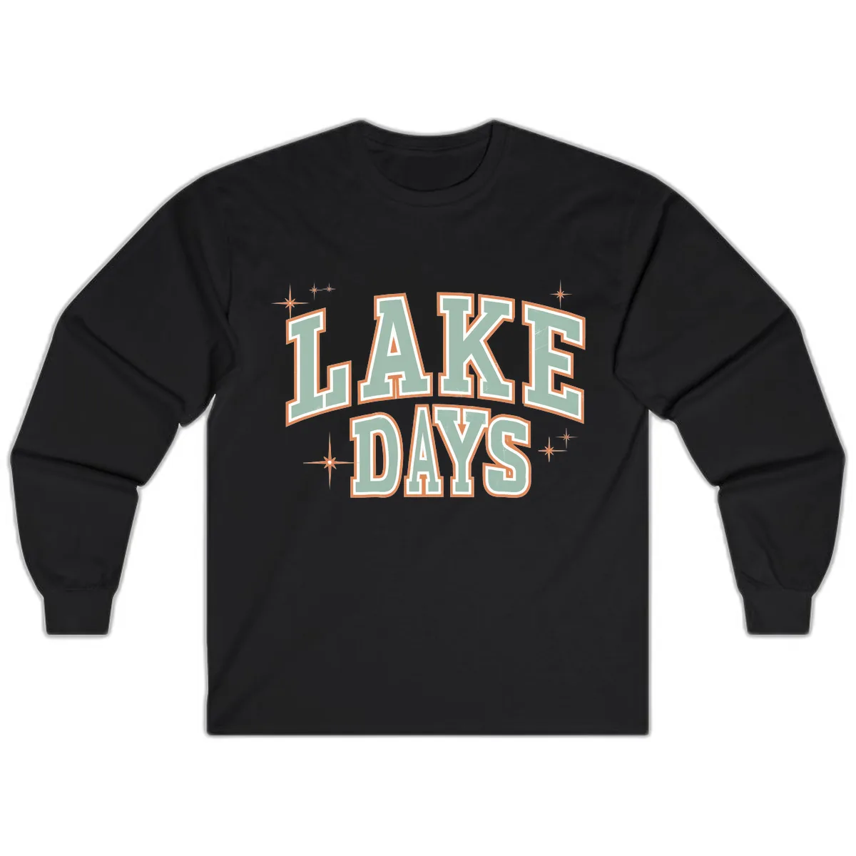 Lake Days Vintage Varsity Style Long Sleeve in Black