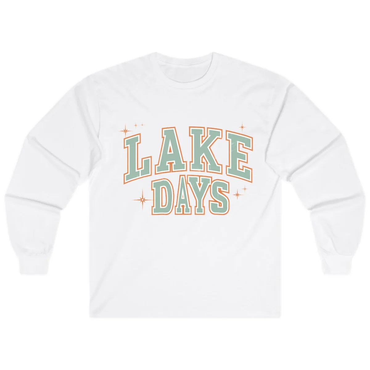Lake Days Vintage Varsity Style Long Sleeve in White