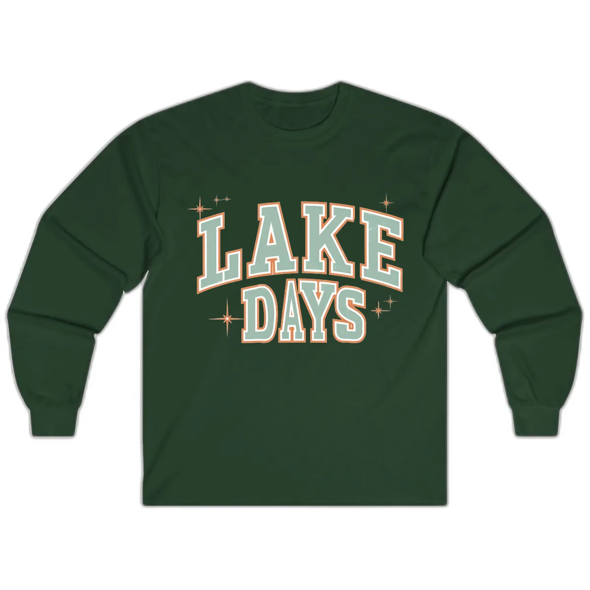 Lake Days Vintage Varsity Style Long Sleeve in Forest Green