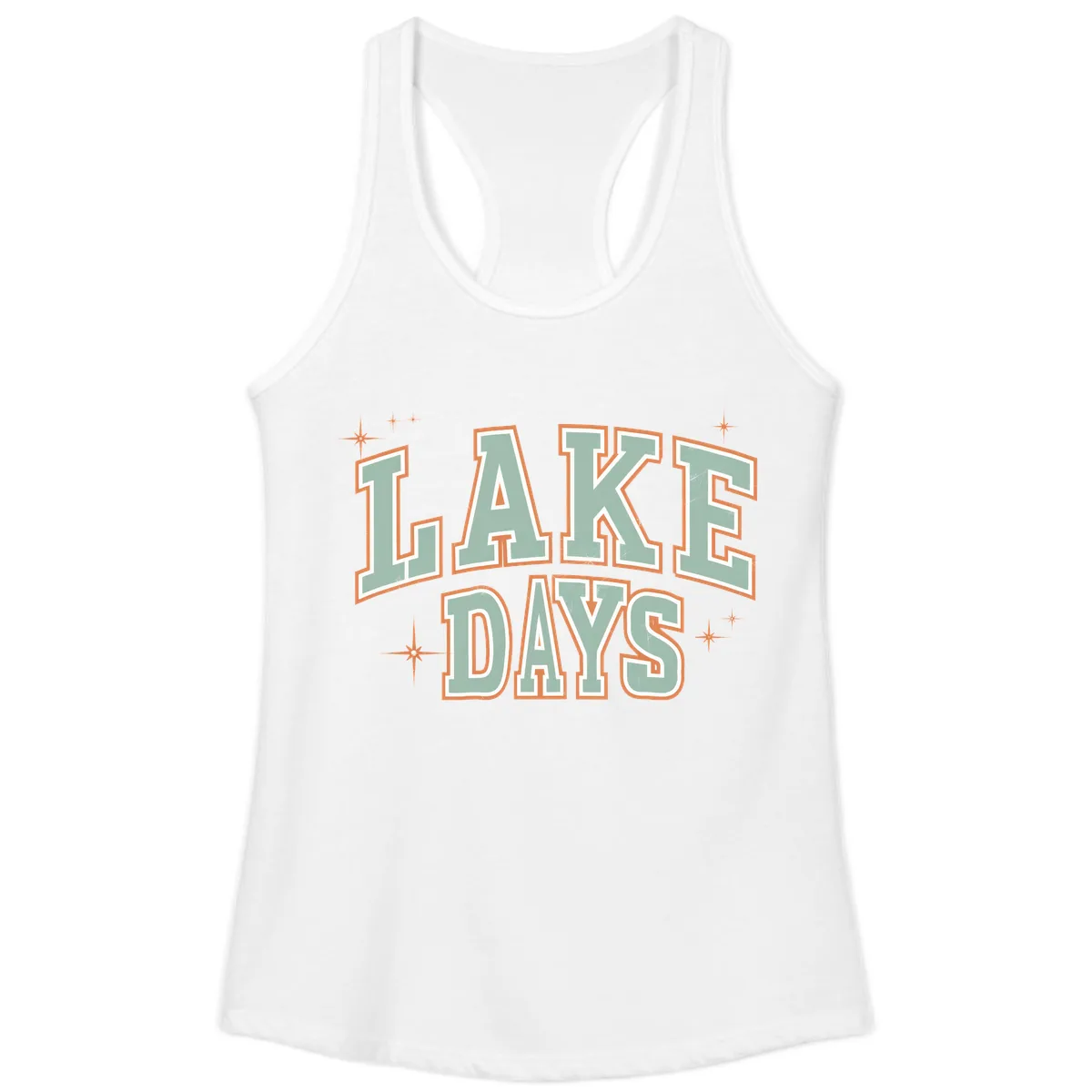 Lake Days Vintage Varsity Style Ladies Tank in White