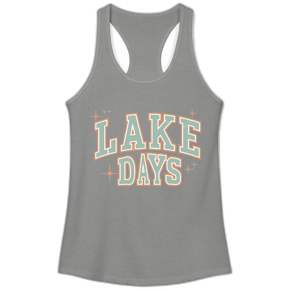 Lake Days Vintage Varsity Style Ladies Tank in Heather Grey