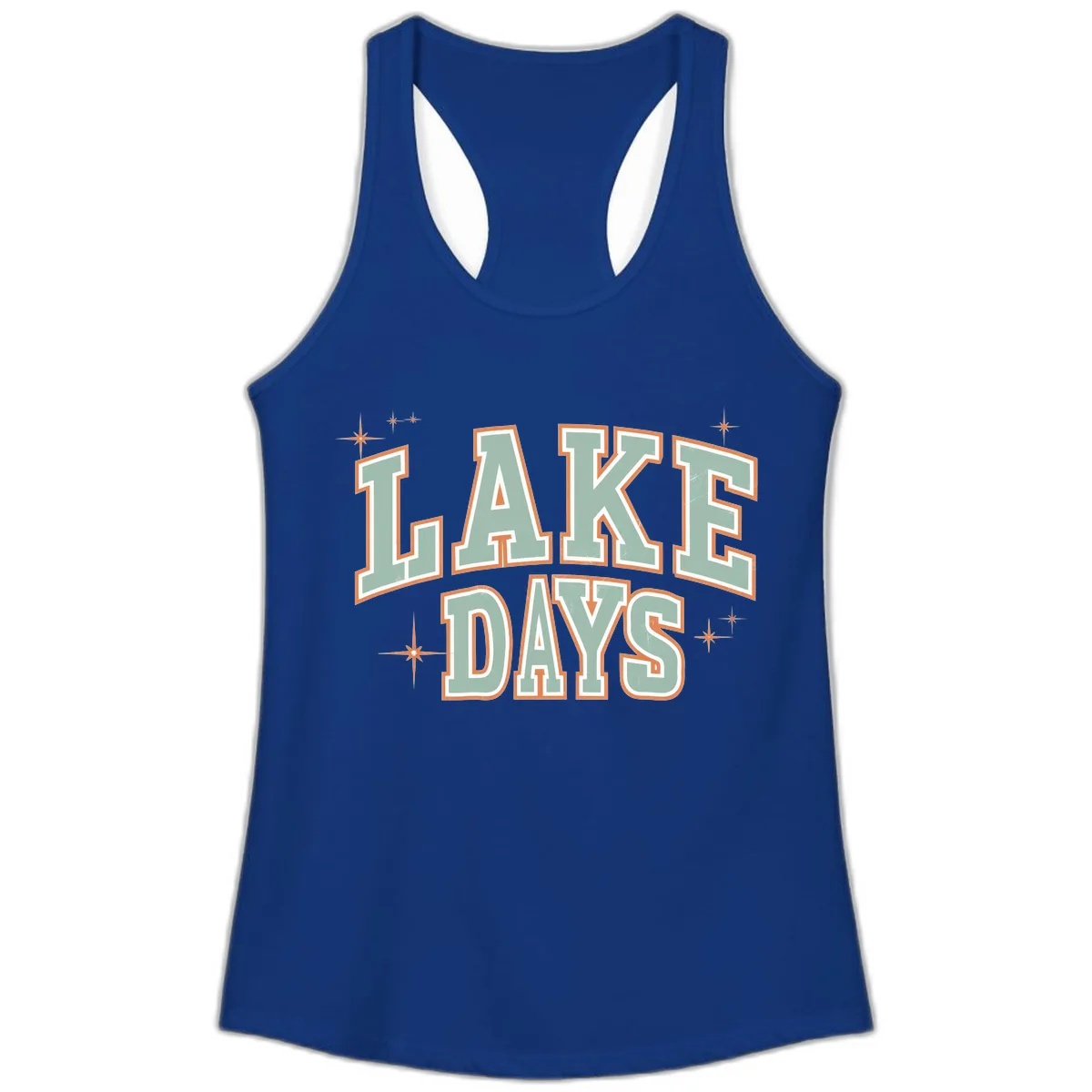Lake Days Vintage Varsity Style Ladies Tank in Solid Royal