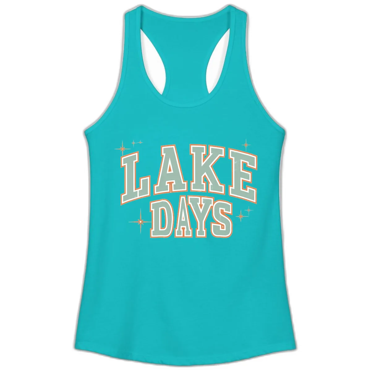 Lake Days Vintage Varsity Style Ladies Tank in Tahiti Blue