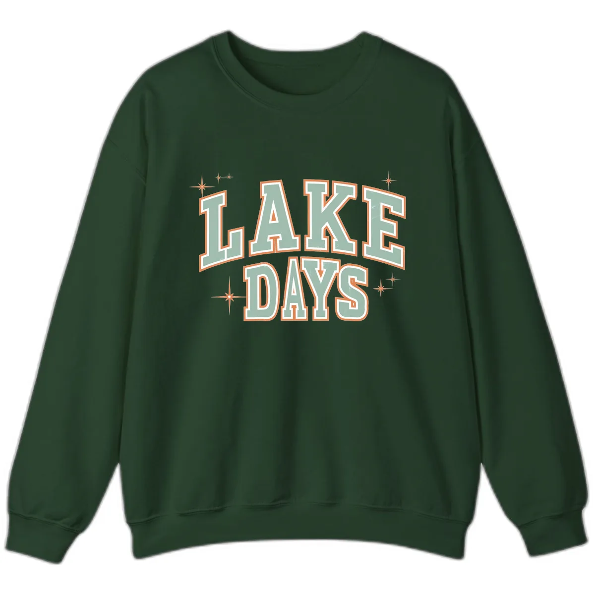 Lake Days Vintage Varsity Style Sweatshirt in Forest Green