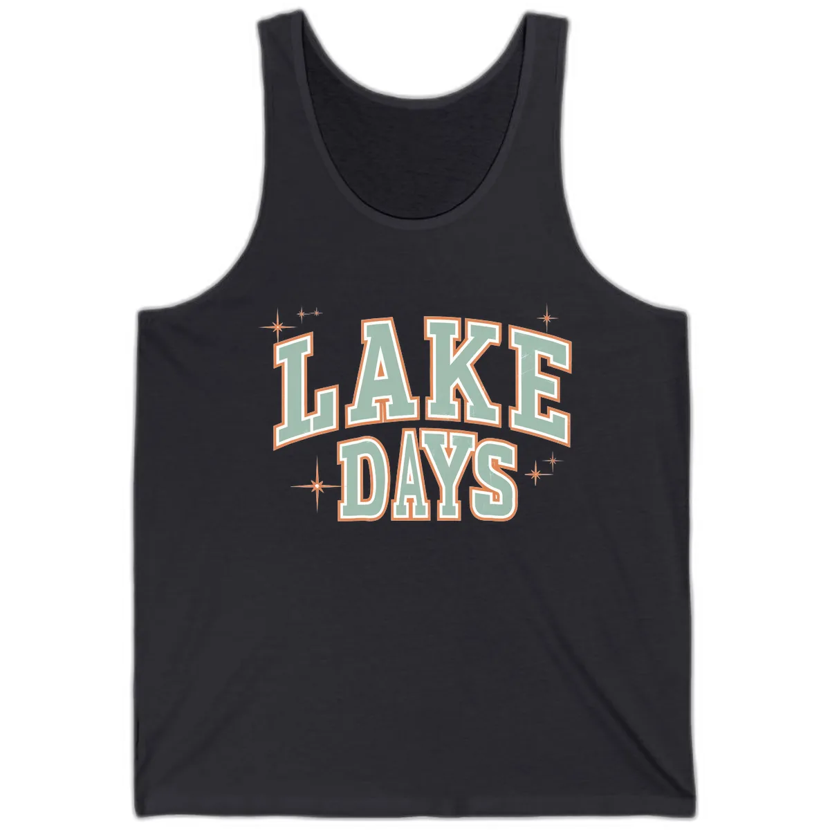 Lake Days Vintage Varsity Style Tank in Dark Grey
