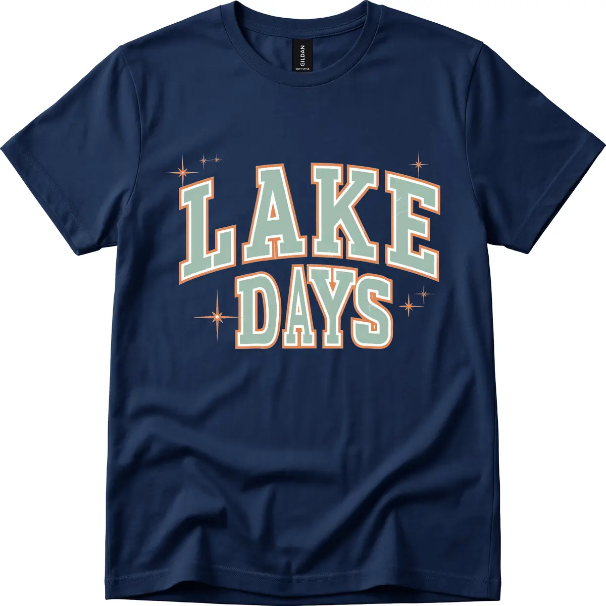 Lake Days Vintage Varsity Style T-Shirt in Navy