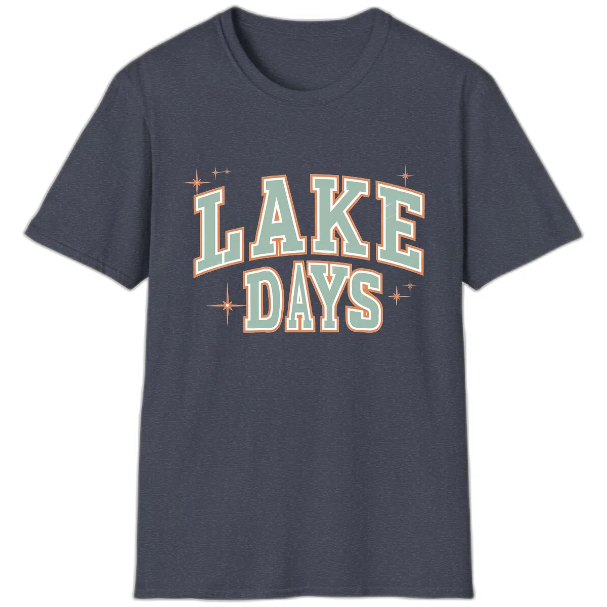 Lake Days Vintage Varsity Style T-Shirt in Heather Navy