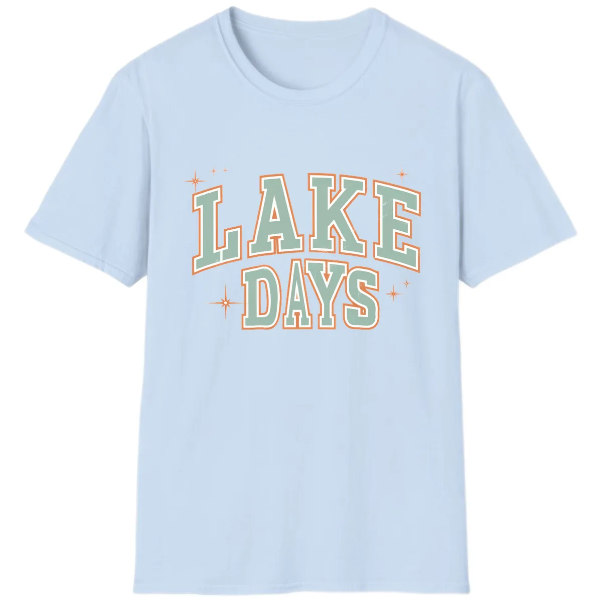Lake Days Vintage Varsity Style T-Shirt in Light Blue