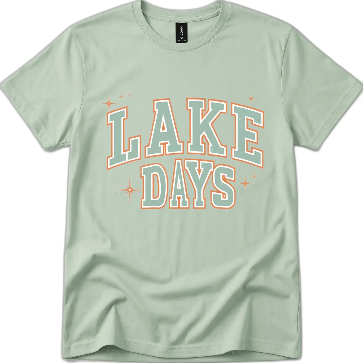 Lake Days Vintage Varsity Style T-Shirt in Sage