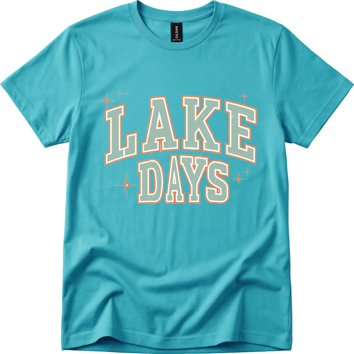 Lake Days Vintage Varsity Style T-Shirt in Tropical Blue