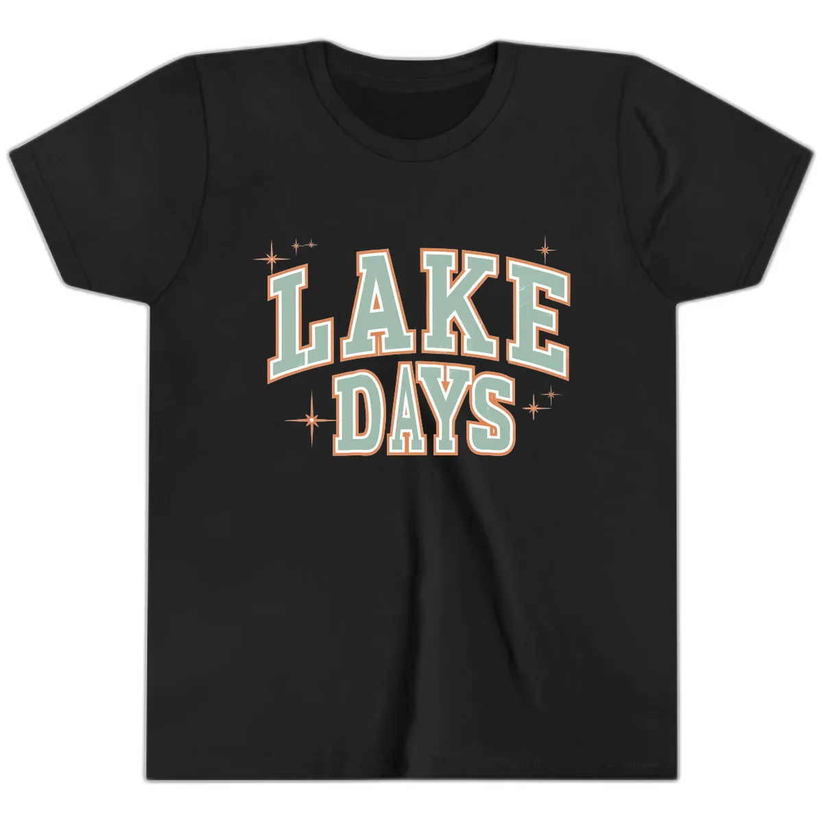 Lake Days Vintage Varsity Style Youth T-Shirt in Black