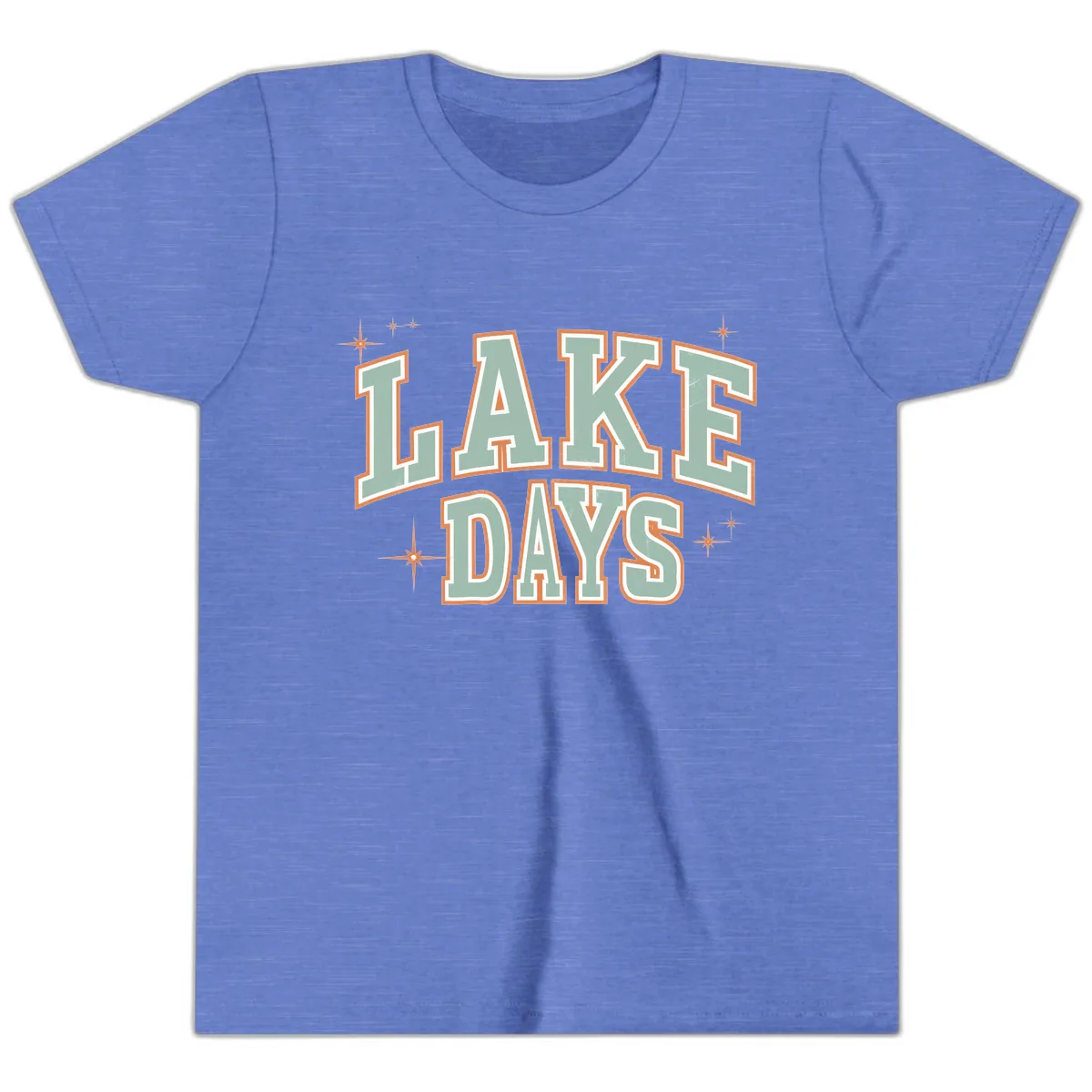 Lake Days Vintage Varsity Style Youth T-Shirt in Heather Columbia Blue