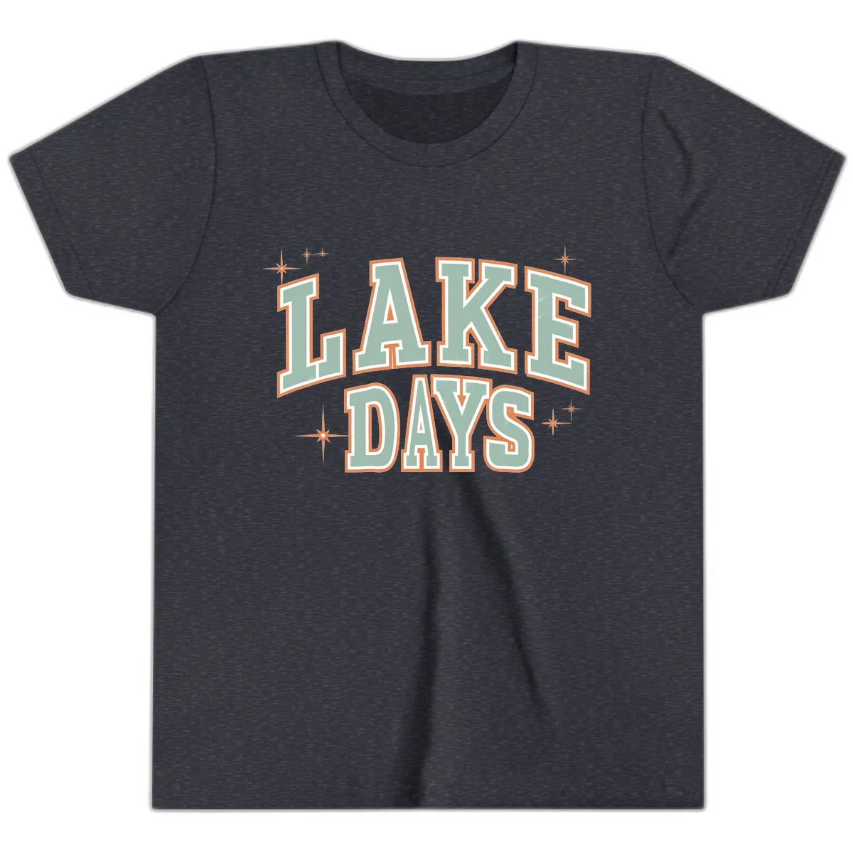 Lake Days Vintage Varsity Style Youth T-Shirt in Heather Navy