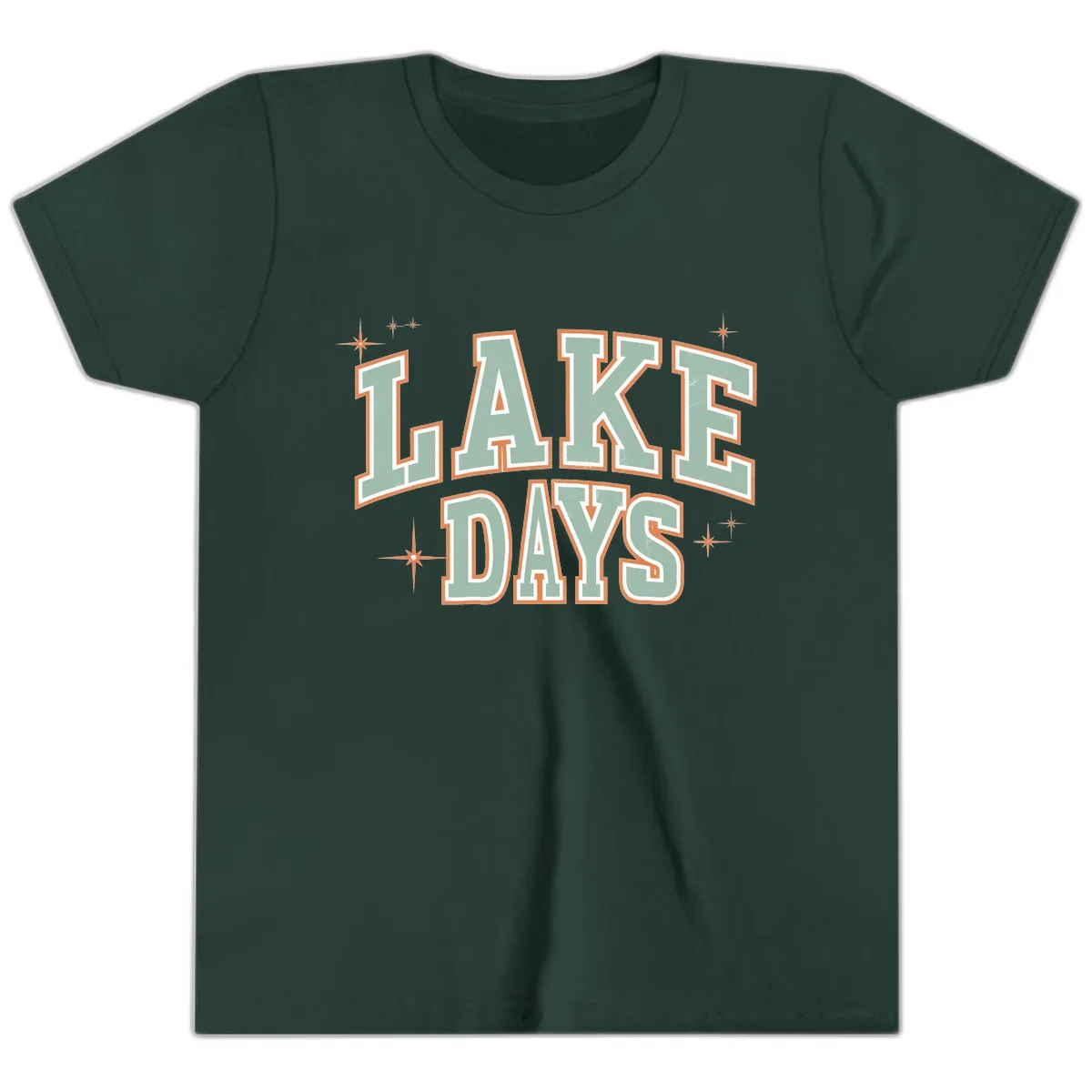 Lake Days Vintage Varsity Style Youth T-Shirt in Forest