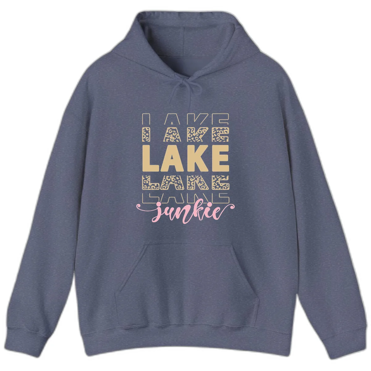 Lake Lane Junkie Typography Design Hoodie in Heather Navy