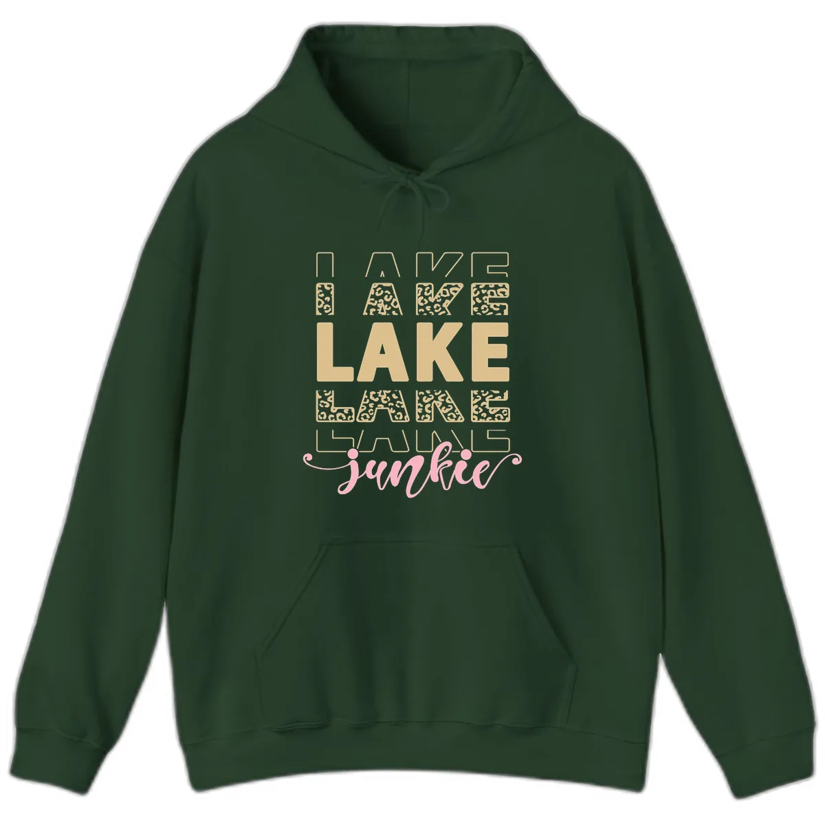 Lake Lane Junkie Typography Design Hoodie in Forest Green