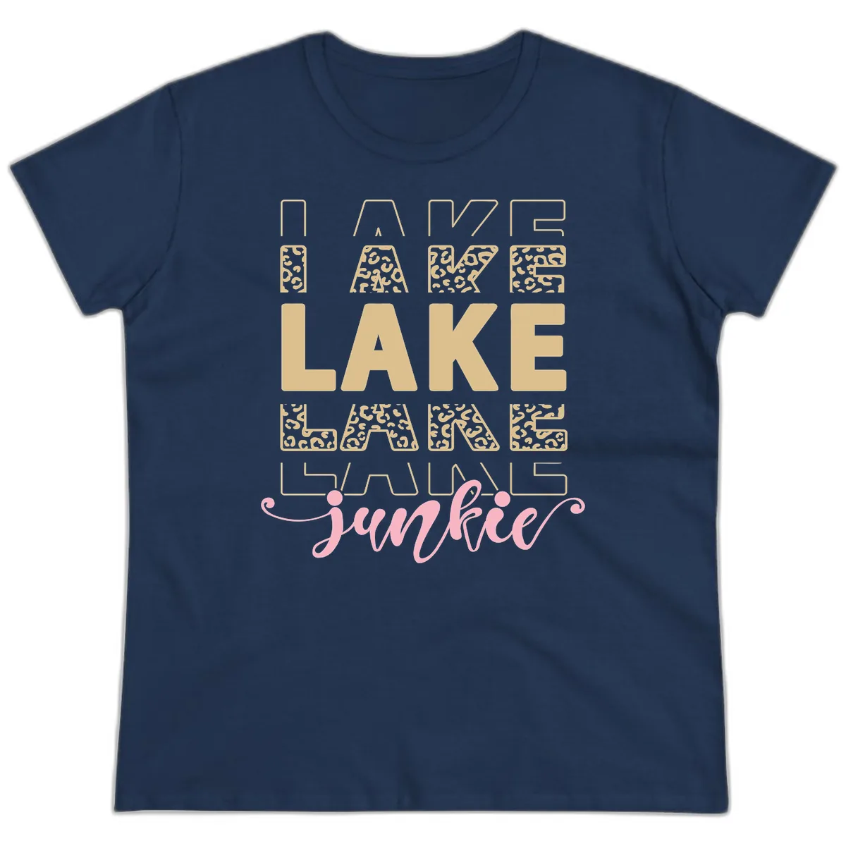 Lake Lane Junkie Typography Design Ladies Tee in Navy