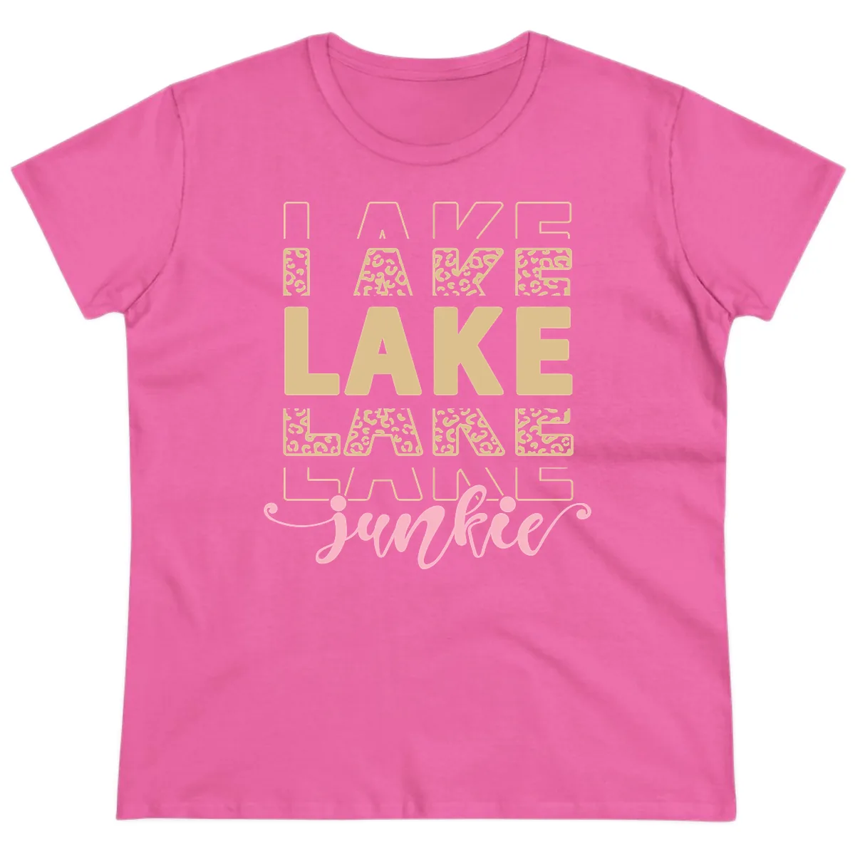 Lake Lane Junkie Typography Design Ladies Tee in Azalea