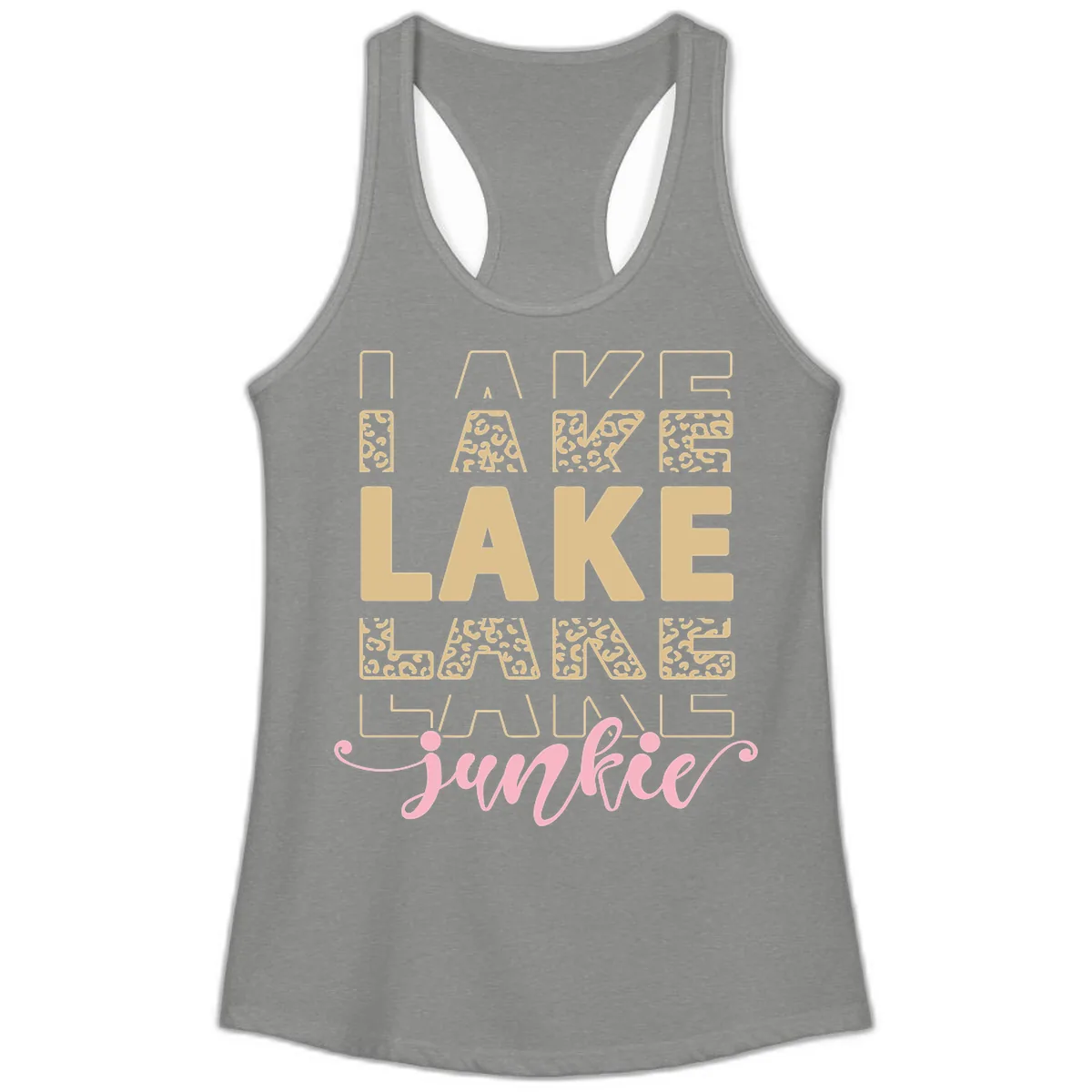 Lake Lane Junkie Typography Design Ladies Tank in Heather Grey
