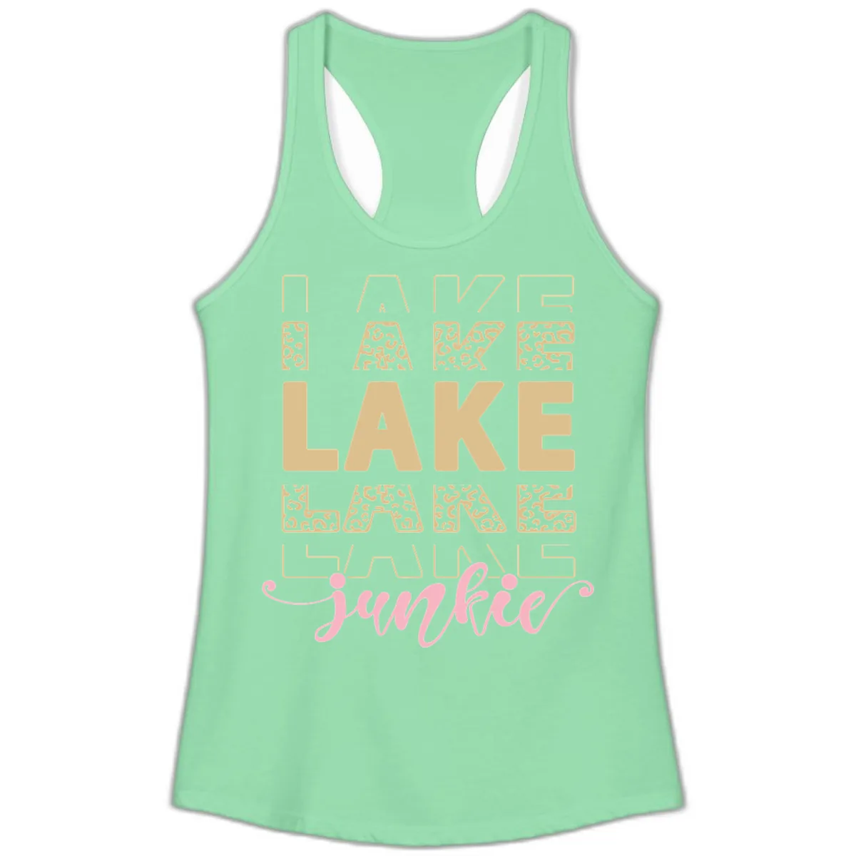 Lake Lane Junkie Typography Design Ladies Tank in Solid Mint