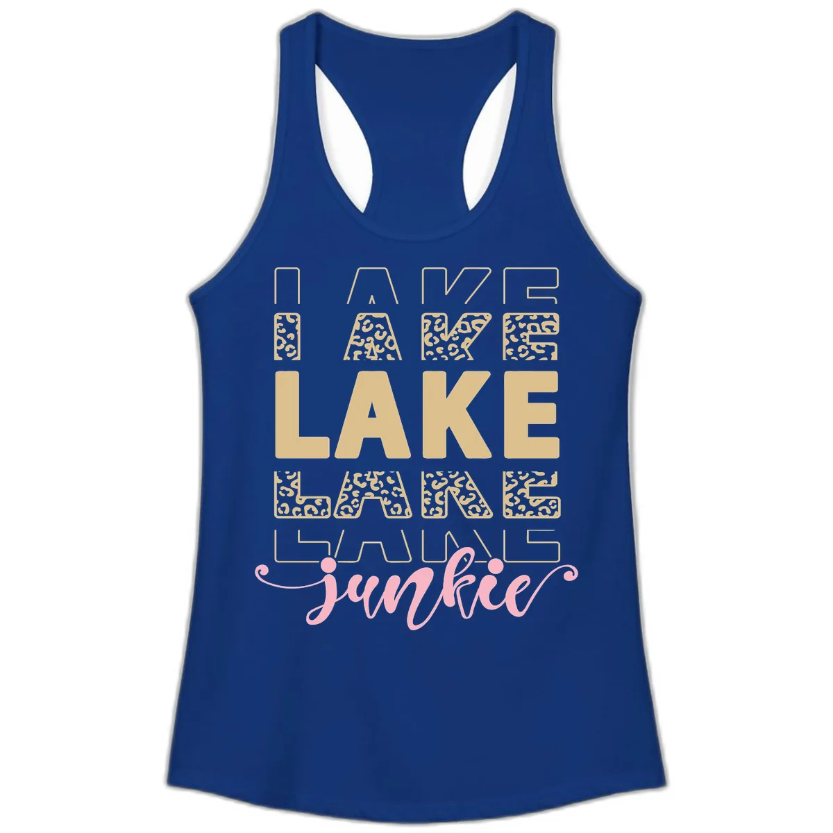 Lake Lane Junkie Typography Design Ladies Tank in Solid Royal